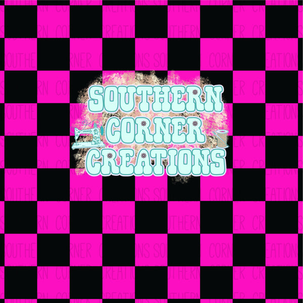 Neon pink / black checker