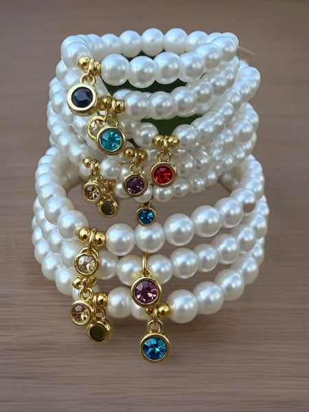 Birthstone glass bracelets (pearl)