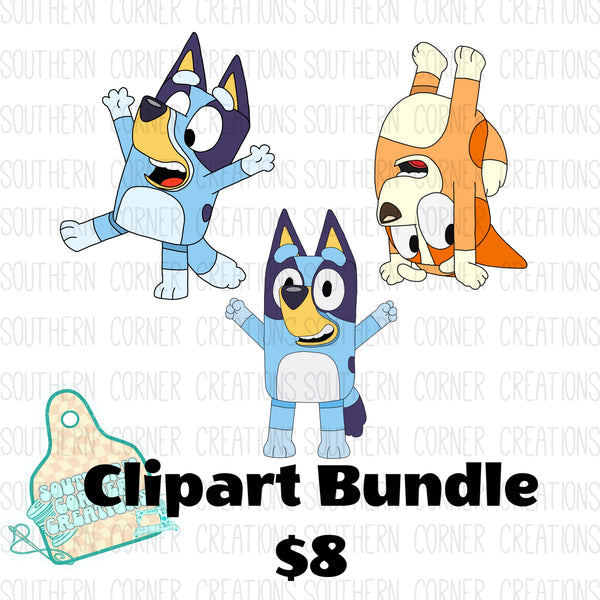 Hand drawn blue dog Clipart bundle