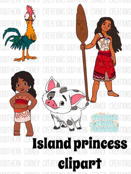 Hand drawn island princess clip art