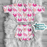 Pink chicken floral