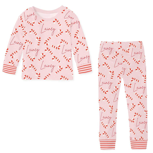 PREORDER - Name Pajamas- Pink Candy Canes